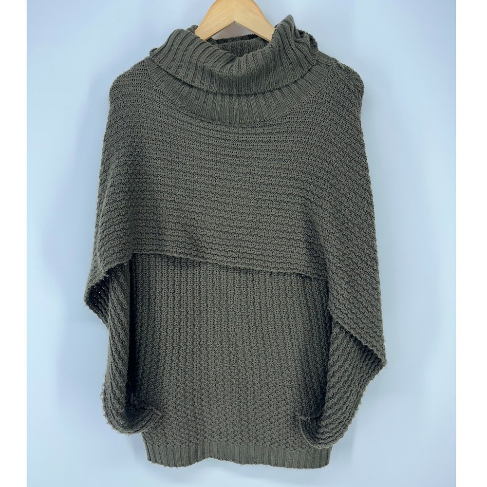 Nasty Gal Olive Green Chunky Mock Neck Sweater - Size Small - Cozy Knit Boho